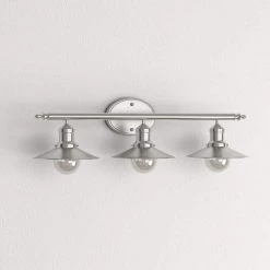 Glenhurst 25 in. 3-Light Brushed Nickel Farmhouse Bathroom Vanity Light Fixture with Metal Shades by Home Decorators Collection 20 Glenhurst 25 in. 3-Light Brushed Nickel Farmhouse Bathroom Vanity Light Fixture with Metal Shades by Home Decorators Collection -Outlet Home Decorators Collection Store brushed nickel home decorators collection vanity lighting hd 8003 bn 31 1000