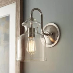 Garridan 1-Light Brushed Nickel Wall Sconce with Clear Glass Shade by Home Decorators Collection -Outlet Home Decorators Collection Store brushed nickel home decorators collection wall sconces 7943hdcdi 40 1000