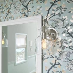 Garridan 1-Light Brushed Nickel Wall Sconce with Clear Glass Shade by Home Decorators Collection -Outlet Home Decorators Collection Store brushed nickel home decorators collection wall sconces 7943hdcdi 66 1000