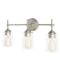 Ayelen 22 in. 3-Light Brushed Nickel Modern Bathroom Vanity Light by Home Decorators Collection -Outlet Home Decorators Collection Store brushed nickel with clear glass home decorators collection vanity lighting 39109 hbu 1d 1000