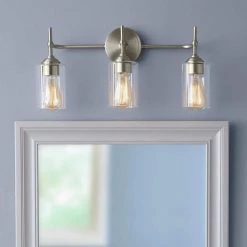 Ayelen 22 in. 3-Light Brushed Nickel Modern Bathroom Vanity Light by Home Decorators Collection -Outlet Home Decorators Collection Store brushed nickel with clear glass home decorators collection vanity lighting 39109 hbu 40 1000