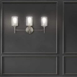 Ayelen 22 in. 3-Light Brushed Nickel Modern Bathroom Vanity Light by Home Decorators Collection -Outlet Home Decorators Collection Store brushed nickel with clear glass home decorators collection vanity lighting 39109 hbu 4f 1000