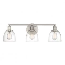 Evelyn 26.75 in. 3-Light Brushed Nickel Modern Industrial Bathroom Vanity Light with Clear Glass Shades by Home Decorators Collection