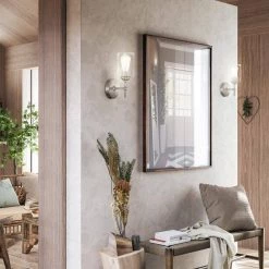 Ayelen 1-Light Brushed Nickel Indoor Wall Sconce, Modern Wall Light by Home Decorators Collection -Outlet Home Decorators Collection Store brushed nickel with clear glass home decorators collection wall sconces 39342 hbu 31 1000