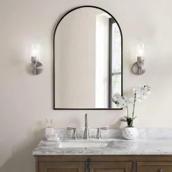 Ayelen 1-Light Brushed Nickel Indoor Wall Sconce, Modern Wall Light by Home Decorators Collection -Outlet Home Decorators Collection Store brushed nickel with clear glass home decorators collection wall sconces 39342 hbu 44 1000