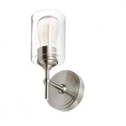 Ayelen 1-Light Brushed Nickel Indoor Wall Sconce, Modern Wall Light by Home Decorators Collection -Outlet Home Decorators Collection Store brushed nickel with clear glass home decorators collection wall sconces 39342 hbu a0 1000