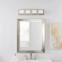 Alberson Collection 4-Light Brushed Nickel LED Vanity Light with Frosted Acrylic Shade by Home Decorators Collection -Outlet Home Decorators Collection Store brushed nickel with frosted glass home decorators collection vanity lighting 28025 hbu d4 1000