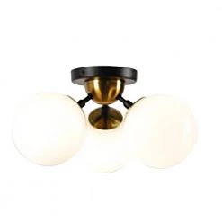 Aria 5.5 in. 3-Light Opal Glass Shades in Burnished Brass and Matte Black LED Flush Mount Ceiling Light by Home Decorators Collection