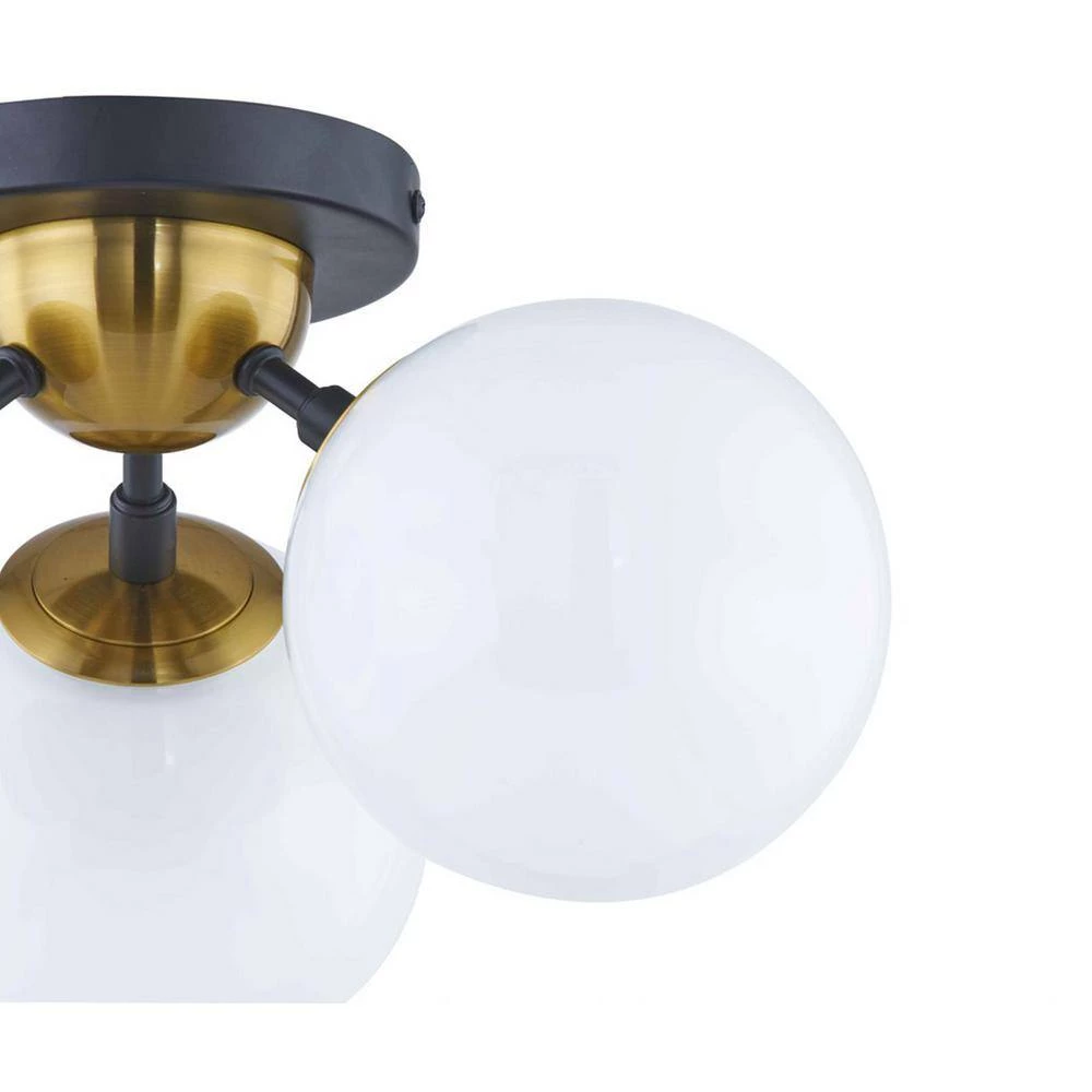 Aria 5.5 in. 3-Light Opal Glass Shades in Burnished Brass and Matte Black LED Flush Mount Ceiling Light by Home Decorators Collection 4 Aria 5.5 in. 3-Light Opal Glass Shades in Burnished Brass and Matte Black LED Flush Mount Ceiling Light by Home Decorators Collection - Image 2