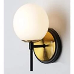 1-Light Burnished Brass and Matte Black LED Sconce with Opal Glass Shade by Home Decorators Collection