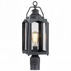 1-Light Charred Iron Outdoor Post Mount Lantern by Home Decorators Collection