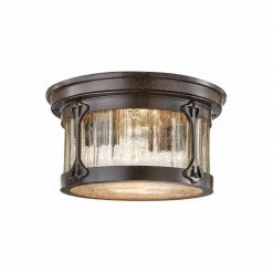 Lamont 12 in. Chestnut 2-Light Outdoor Ceiling Flush Mount Lamp with Crackle Glass Shade by Home Decorators Collection