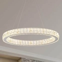 24 in. Chrome Integrated LED Pendant with Clear Crystals by Home Decorators Collection -Outlet Home Decorators Collection Store chrome home decorators collection chandeliers 20748 001 44 1000
