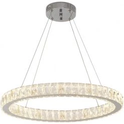 24 in. Chrome Integrated LED Pendant with Clear Crystals by Home Decorators Collection