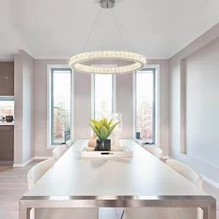 24 in. Chrome Integrated LED Pendant with Clear Crystals by Home Decorators Collection -Outlet Home Decorators Collection Store chrome home decorators collection chandeliers 20748 001 fa 1000