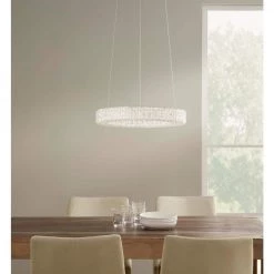 Wesley Park 100-Watt Integrated LED Chrome Pendant Hanging Light with Clear Round Acrylic Ring Shade by Home Decorators Collection -Outlet Home Decorators Collection Store chrome home decorators collection chandeliers 21221 4f 1000