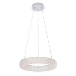 Wesley Park 100-Watt Integrated LED Chrome Pendant Hanging Light with Clear Round Acrylic Ring Shade by Home Decorators Collection
