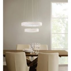 Wesley Park 150-Watt Integrated LED Chrome Pendant Hanging Light with Clear Round Acrylic Ring Shades by Home Decorators Collection -Outlet Home Decorators Collection Store chrome home decorators collection chandeliers 21222 77 1000