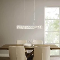 Keighley 36 in. Integrated LED Chrome Modern Linear Chandelier for Dining Room or Kitchen Island with Crystal Shade by Home Decorators Collection -Outlet Home Decorators Collection Store chrome home decorators collection chandeliers 7151 ndm 31 1000