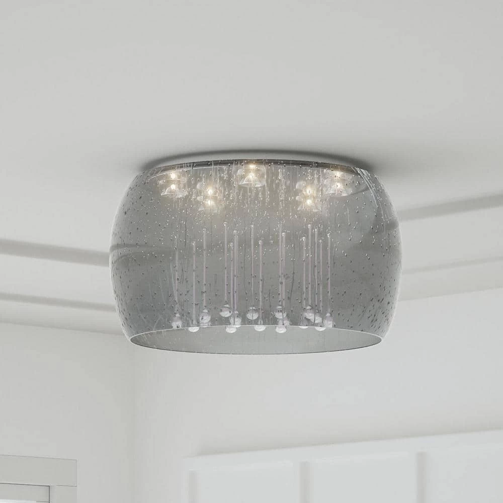 5-Light Chrome Glass Integrated LED Flush Mount with Clear Glass Beads by Home Decorators Collection 4 5-Light Chrome Glass Integrated LED Flush Mount with Clear Glass Beads by Home Decorators Collection - Image 2