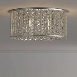 Saynsberry 11.5 in. 3-Light Polished Chrome and Crystal Drum Shape Flush Mount Bedroom Ceiling Light Fixture by Home Decorators Collection -Outlet Home Decorators Collection Store chrome home decorators collection flush mount lights 4411 ndm 1f 1000
