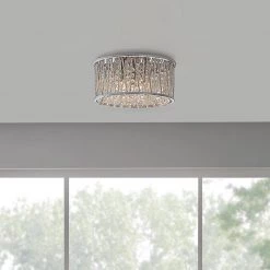 Saynsberry 11.5 in. 3-Light Polished Chrome and Crystal Drum Shape Flush Mount Bedroom Ceiling Light Fixture by Home Decorators Collection -Outlet Home Decorators Collection Store chrome home decorators collection flush mount lights 4411 ndm 4f 1000