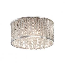 Saynsberry 11.5 in. 3-Light Polished Chrome and Crystal Drum Shape Flush Mount Bedroom Ceiling Light Fixture by Home Decorators Collection