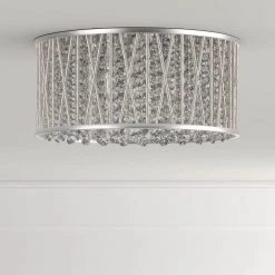Saynsberry 11.5 in. 3-Light Polished Chrome and Crystal Drum Shape Flush Mount Bedroom Ceiling Light Fixture by Home Decorators Collection -Outlet Home Decorators Collection Store chrome home decorators collection flush mount lights 4411 ndm a0 1000