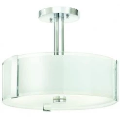 Bourland 14 in. 3-Light Polished Chrome Semi-Flush Mount Kitchen Ceiling Light with Glass Drum Shade by Home Decorators Collection