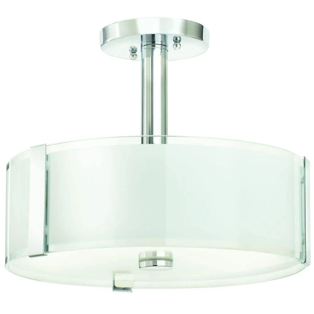 Bourland 14 in. 3-Light Polished Chrome Semi-Flush Mount Kitchen Ceiling Light with Glass Drum Shade by Home Decorators Collection 3 Bourland 14 in. 3-Light Polished Chrome Semi-Flush Mount Kitchen Ceiling Light with Glass Drum Shade by Home Decorators Collection