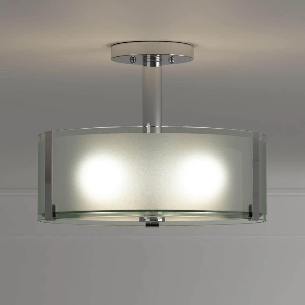 Bourland 14 in. 3-Light Polished Chrome Semi-Flush Mount Kitchen Ceiling Light with Glass Drum Shade by Home Decorators Collection 7 Bourland 14 in. 3-Light Polished Chrome Semi-Flush Mount Kitchen Ceiling Light with Glass Drum Shade by Home Decorators Collection - Image 5