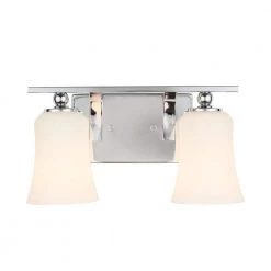 2-Light Chrome Square Bath Vanity Light with Etched White Glass by Home Decorators Collection