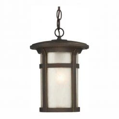 Round Craftsman 1-Light Dark Rubbed Bronze Outdoor Hanging Lantern by Home Decorators Collection