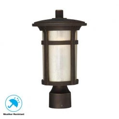 Round Craftsman 1-Light Outdoor Dark Rubbed Bronze Post Mount Lantern by Home Decorators Collection