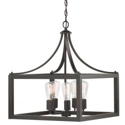 Boswell Quarter 20 in. 5-Light Distressed Black Farmhouse Pendant for Kitchen or Entryway by Home Decorators Collection
