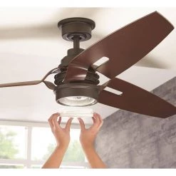Iron Crest 60 in. LED DC Motor Indoor Espresso Bronze Ceiling Fan with Light Kit and Remote Control by Home Decorators Collection -Outlet Home Decorators Collection Store espresso bronze home decorators collection ceiling fans with lights am489 eb 66 1000