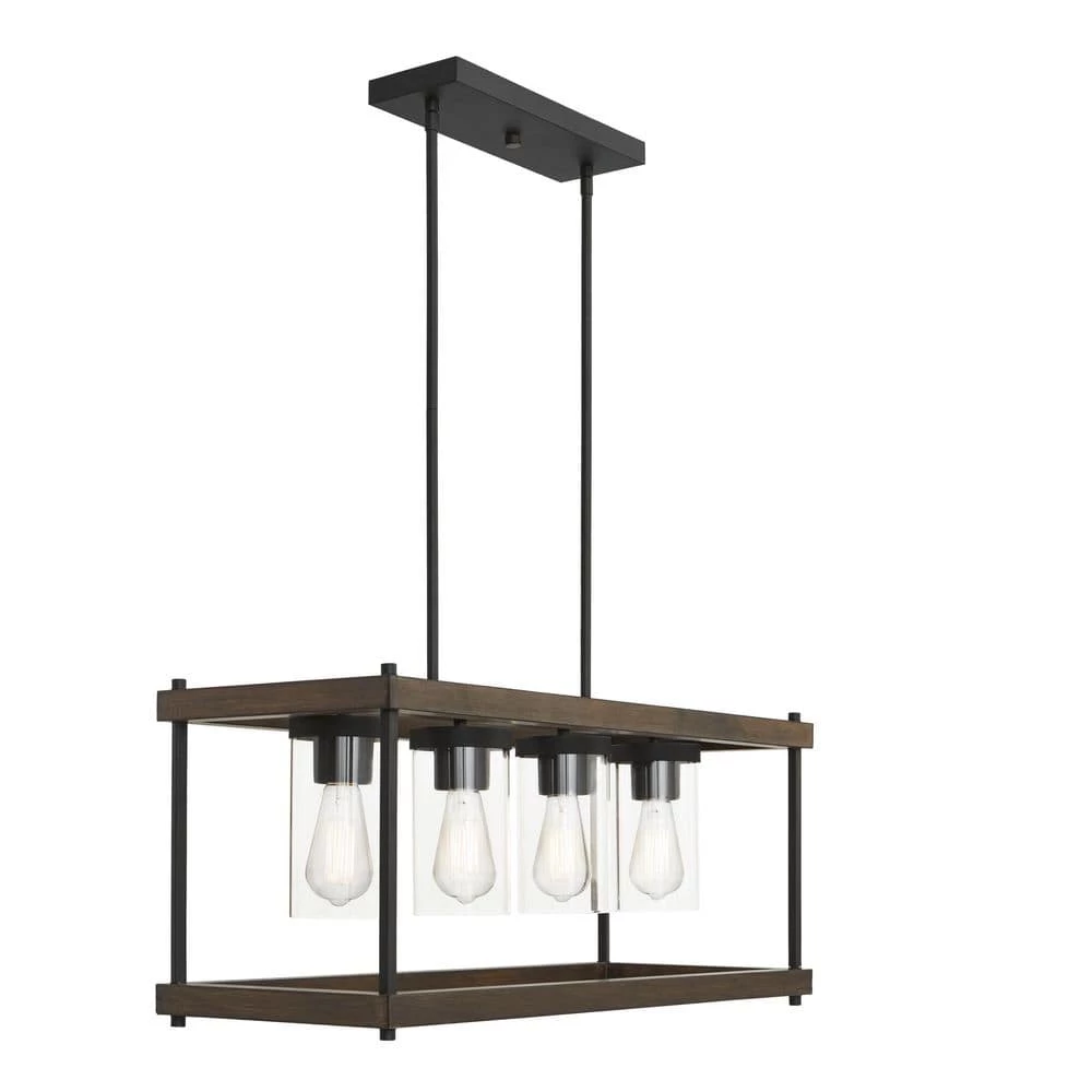 Elden Modern 4-Light Faux Wood and Black Outdoor Chandelier by Home Decorators Collection 5 Elden Modern 4-Light Faux Wood and Black Outdoor Chandelier by Home Decorators Collection - Image 3