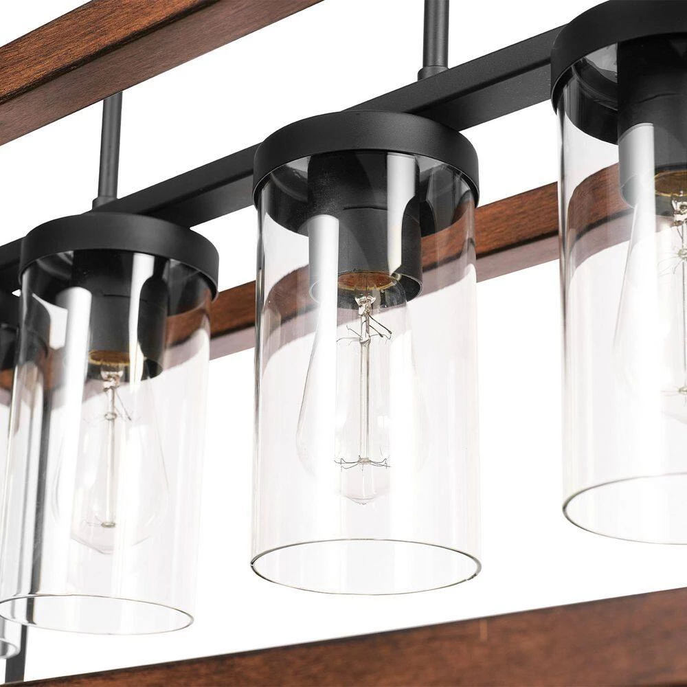 Elden Modern 4-Light Faux Wood and Black Outdoor Chandelier by Home Decorators Collection 11 Elden Modern 4-Light Faux Wood and Black Outdoor Chandelier by Home Decorators Collection - Image 9