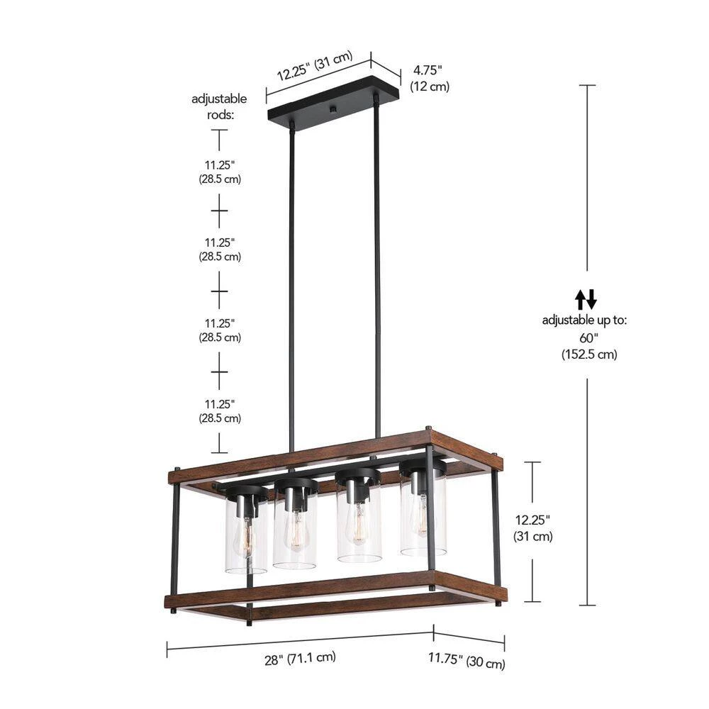 Elden Modern 4-Light Faux Wood and Black Outdoor Chandelier by Home Decorators Collection 9 Elden Modern 4-Light Faux Wood and Black Outdoor Chandelier by Home Decorators Collection - Image 7