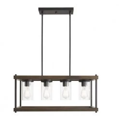 Elden Modern 4-Light Faux Wood and Black Outdoor Chandelier by Home Decorators Collection