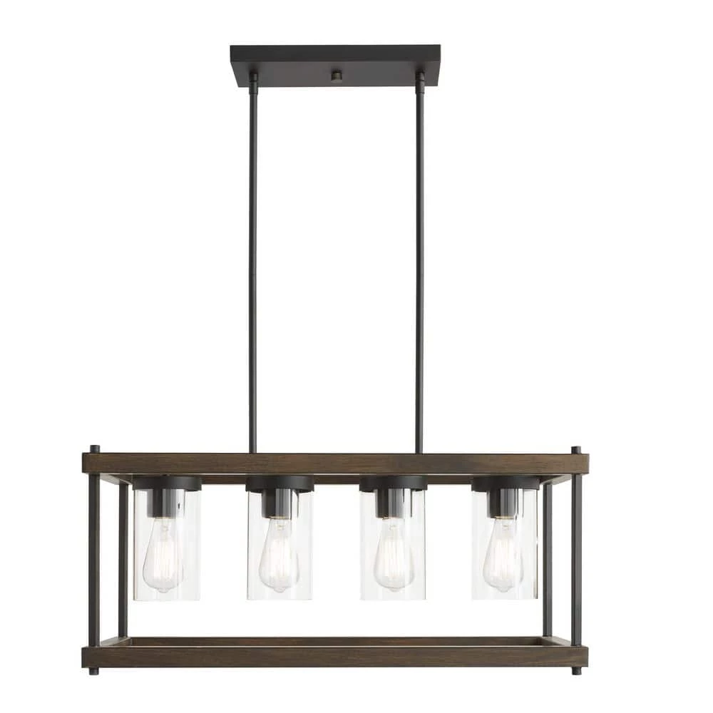 Elden Modern 4-Light Faux Wood and Black Outdoor Chandelier by Home Decorators Collection 3 Elden Modern 4-Light Faux Wood and Black Outdoor Chandelier by Home Decorators Collection