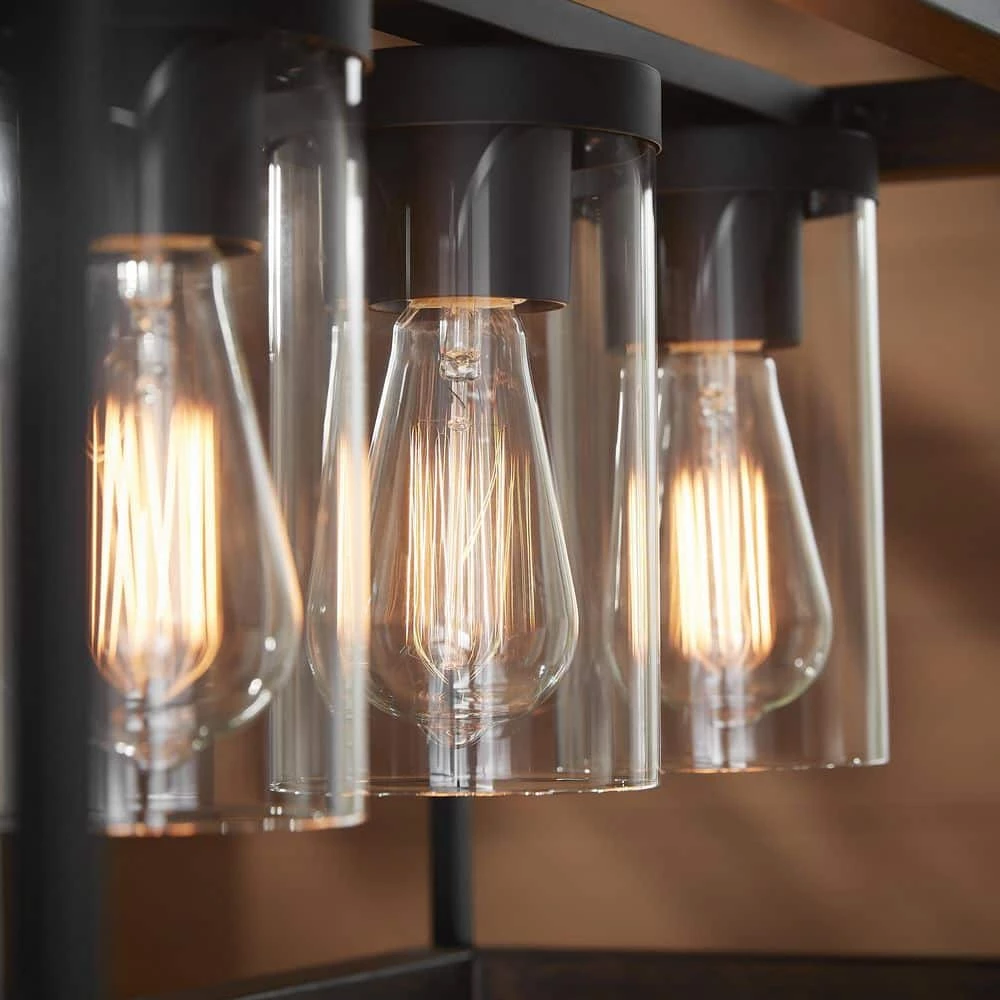 Elden Modern 4-Light Faux Wood and Black Outdoor Chandelier by Home Decorators Collection 7 Elden Modern 4-Light Faux Wood and Black Outdoor Chandelier by Home Decorators Collection - Image 5