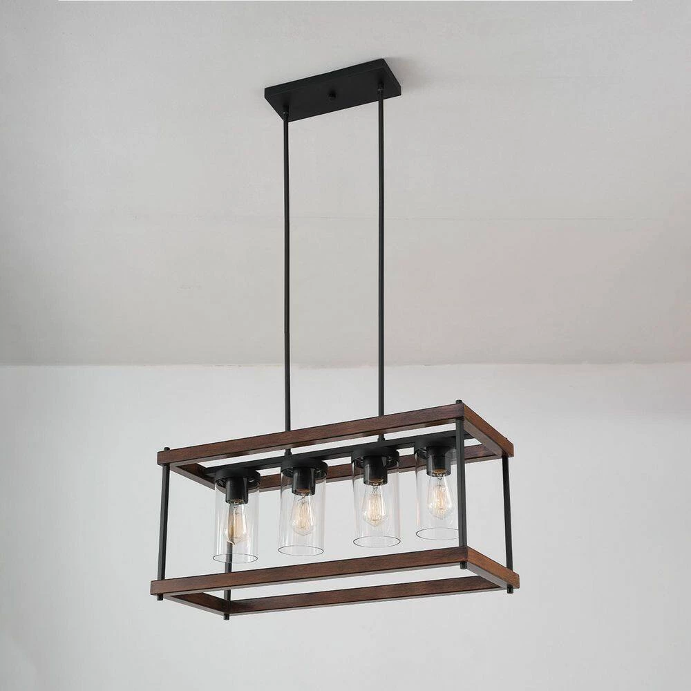 Elden Modern 4-Light Faux Wood and Black Outdoor Chandelier by Home Decorators Collection 13 Elden Modern 4-Light Faux Wood and Black Outdoor Chandelier by Home Decorators Collection - Image 11