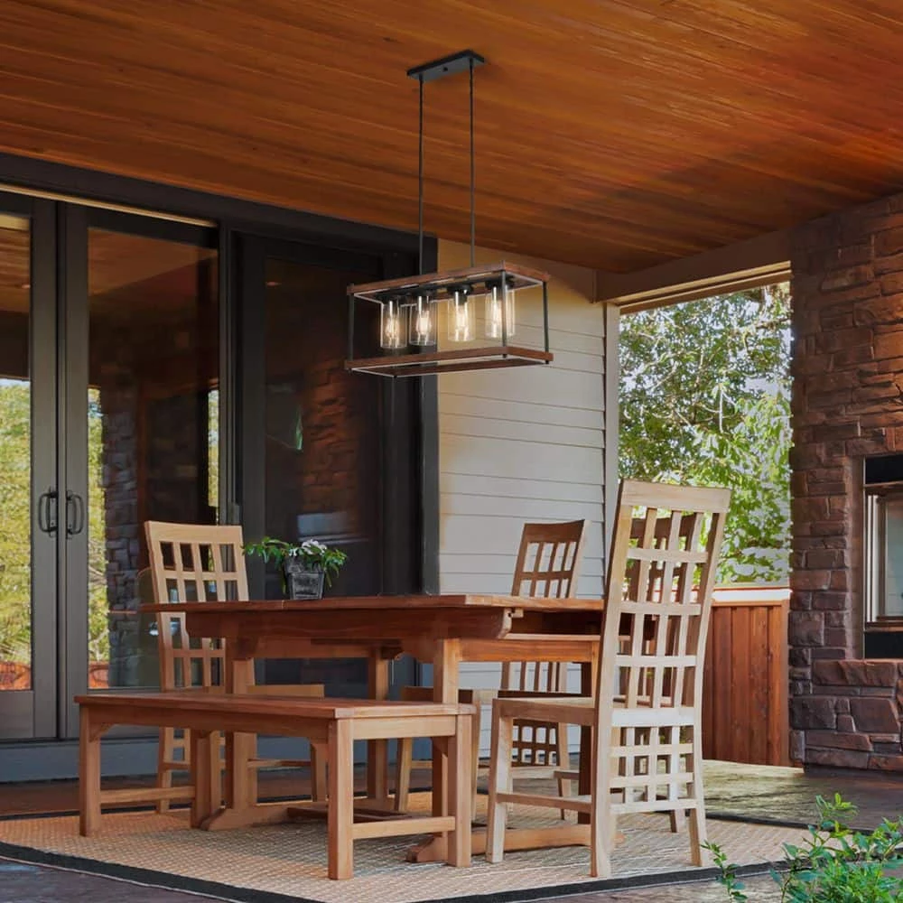 Elden Modern 4-Light Faux Wood and Black Outdoor Chandelier by Home Decorators Collection 8 Elden Modern 4-Light Faux Wood and Black Outdoor Chandelier by Home Decorators Collection - Image 6