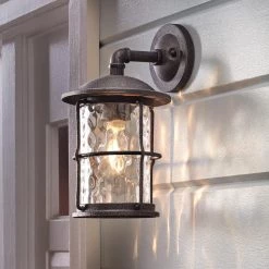 Hargreaves 7-1/2 in. One-Light Black Rustic Farmhouse Outdoor Wall Lantern Sconce with Seeded Glass by Home Decorators Collection -Outlet Home Decorators Collection Store gilded iron home decorators collection outdoor sconces 7956hdcgidi 77 1000