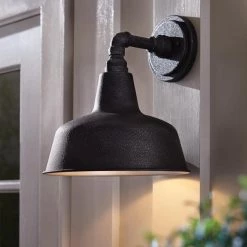 Hargreaves 11 in. One-Light Black Rustic Farmhouse Outdoor Wall Lantern Sconce with Seeded Glass by Home Decorators Collection -Outlet Home Decorators Collection Store gilded iron home decorators collection outdoor sconces 7957hdcgidi 66 1000