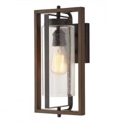 Palermo Grove 8 in. 1-Light Gilded Iron Rustic Farmhouse Outdoor Wall Lantern Sconce with Walnut Wood Accents by Home Decorators Collection -Outlet Home Decorators Collection Store gilded iron home decorators collection outdoor sconces 7972hdcgidi 4f 1000