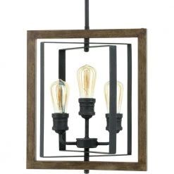 Palermo Grove 14 in. 3-Light Gilded Iron Farmhouse Kitchen Pendant with Hand Painted Walnut Accents by Home Decorators Collection