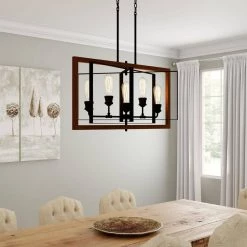 Palermo Grove 31.88 in. 5-Light Black Gilded Iron Linear Farmhouse Chandelier by Home Decorators Collection -Outlet Home Decorators Collection Store gilded iron with walnut wood home decorators collection chandeliers 7922hdc 1d 1000