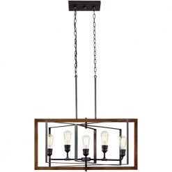 Palermo Grove 31.88 in. 5-Light Black Gilded Iron Linear Farmhouse Chandelier by Home Decorators Collection -Outlet Home Decorators Collection Store gilded iron with walnut wood home decorators collection chandeliers 7922hdc 44 1000